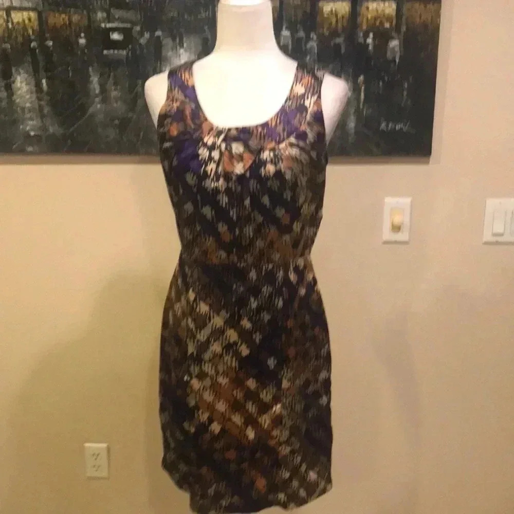 Banana Republic Beautiful Purple & Gold Bow Collar Sheath Dress-Size 6